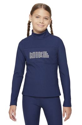 Nike Kids' Sportswear Dri-FIT Long Sleeve Logo Top in Midnight Navy/Coconut Milk