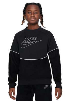 Nike Kids' Sportswear Fleece Logo Sweatshirt in Black/White/White