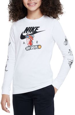 Nike Kids' Sportswear Long Sleeve Cotton Graphic Tee in White
