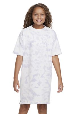 Nike Kids' Sportswear Print Cotton T-Shirt Dress in Purple Pulse/White