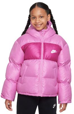 Nike Kids' Sportswear Water Repellent Hooded Puffer Jacket in Pink/Fireberry/White