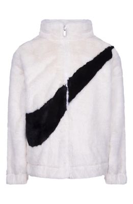 Nike Kids' Swoosh Faux Fur Jacket in Sail