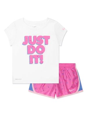 Nike Kids Swoosh logo interlock-weave shorts set - Pink