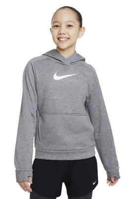 Nike Kids' Therma-FIT Hoodie in Dark Grey Heather/White