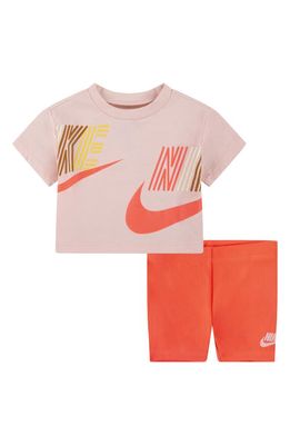 Nike Let's Roll Boxy Graphic T-Shirt & Bike Shorts Set in A5C-Hot Punch