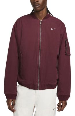 Nike Life Therma-FIT Woven Bomber Jacket in Night Maroon/White
