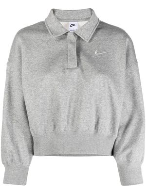 Nike logo-embroidered cropped polo sweatshirt - Grey