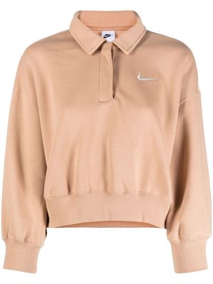 Nike logo-embroidered cropped polo sweatshirt - Neutrals