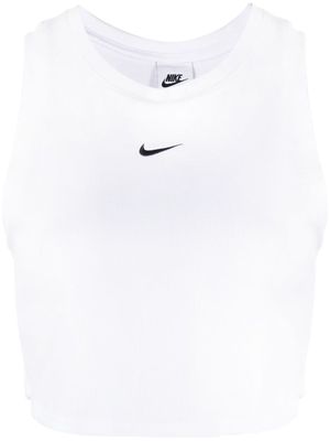 Nike logo-embroidered ribbed crop top - White