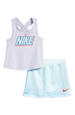 Nike Logo Graphic Cross Back Tank & Gingham Skirt Set in Baltic Blue