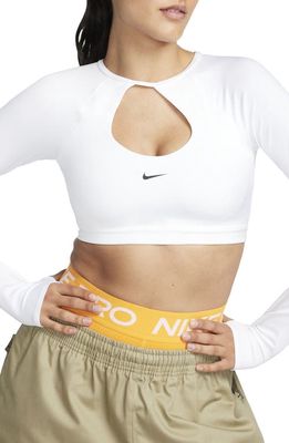 Nike Long Sleeve Padded Crop Top in White/Black