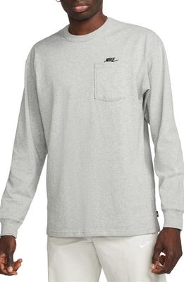 Nike Long Sleeve Pocket T-Shirt in Dk Grey Heather/Black
