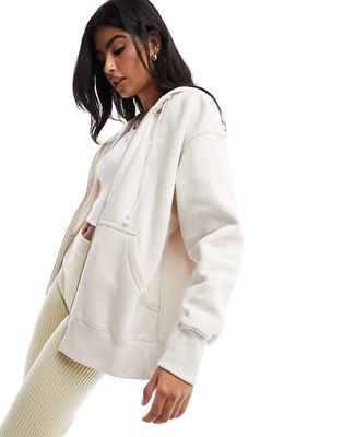 Nike mini swoosh oversized fleece zip up hoodie in light orewood brown-White