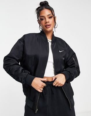 Nike mini swoosh varsity bomber jacket in black