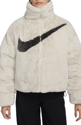 Nike Oversize Faux Fur Puffer Jacket in Light Orewood Brown