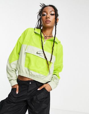 Nike oversized mesh half-zip hooded jacket in lime-Green