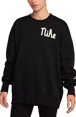Nike Phoenix Fleece Campus Oversize Crewneck Sweatshirt in Black