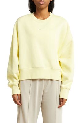 Nike Phoenix Fleece Crewneck Sweatshirt in Lemon Chiffon/Black
