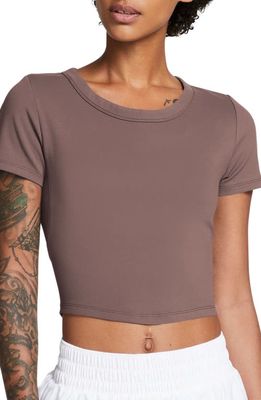 Nike Phoenix Fleece Short Sleeve Crop Sweatshirt in Smokey Mauve/Black