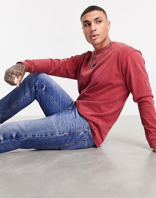 Nike Premium Essentials oversized long sleeve t-shirt in dusty burgundy-Red