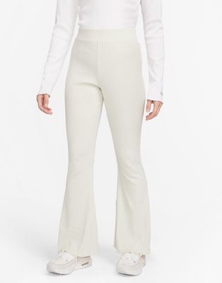 Nike Road To Wellness ribbed jersey wide leg pants in stone-Neutral