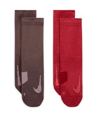 Nike Running 2 Pack Multiplier socks in burgundy/mauve