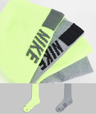 Nike Running 2 pack multiplier socks in gray and green