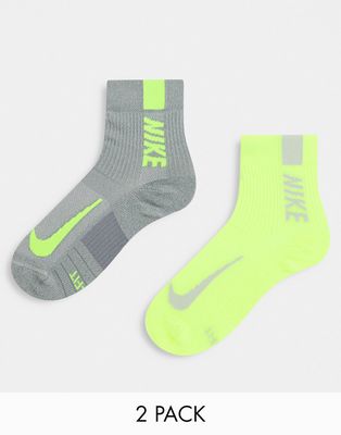 Nike Running 2 pack socks in green and gray multi