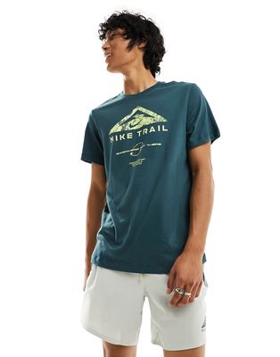 Nike Running Dri-fit logo T-shirt in dark green