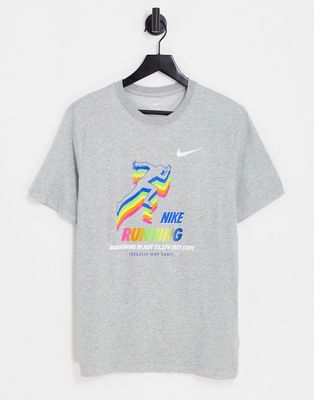 Nike Running Dri-FIT retro graphic logo T-shirt in gray heather