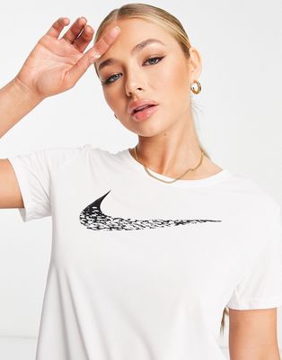 Nike Running Dri-FIT Swoosh logo t-shirt in white