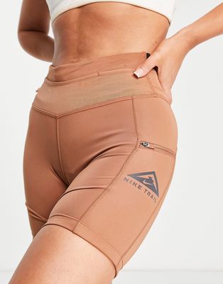 Nike Running Dri-FIT Trail Epic Luxe mid-rise legging shorts in brown