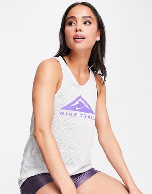 Nike Running Dri-FIT Trail logo tank top in gray heather