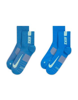 Nike Running Multiplier ankle socks in blue and volt