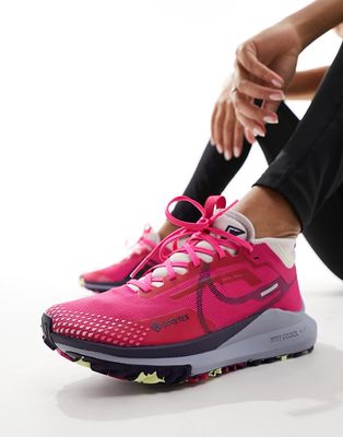 Nike Running React Pegasus Trail 4 Gore-Tex sneakers in fierce pink and gray