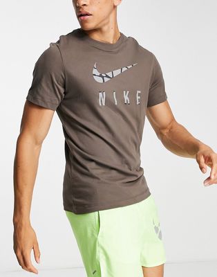 Nike Running Run Division Dri-FIT logo graphic T-shirt in brown-Gray