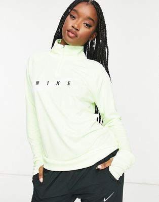 Nike Running Swoosh half zip mid layer top in volt-Green