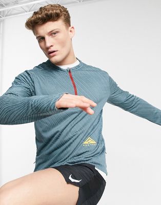Nike Running Trail quarter zip long sleeve top in teal-Green