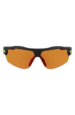 Nike Show X3 72mm Oversize Wraparound Sunglasses in Matte Black/Volt /Grey
