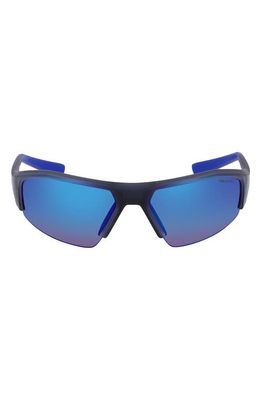 Nike Skylon Ace 22 70mm Rectangular Sunglasses in Matte Dark Grey/Blue Mirror