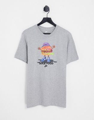 Nike Sneaker Obsessed sole food burger graphic t-shirt in gray heather