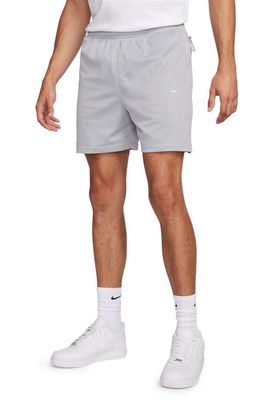 Nike Solo Swoosh Mesh Athletic Shorts in Light Smoke Grey/White