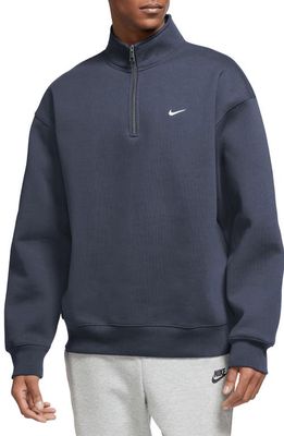 Nike Solo Swoosh Oversize Quarter Zip Sweatshirt in Thunder Blue/White