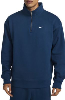 Nike Solo Swoosh Oversize Quarter Zip Sweatshirt in Valerian Blue/White