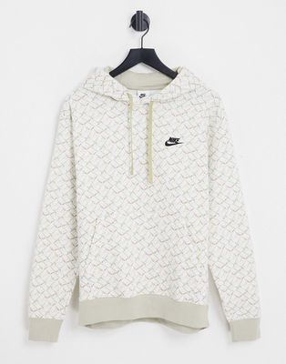 Nike Sport Essentials all over logo print fleece hoodie in stone-Neutral