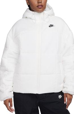Nike Sportswear Classic Therma-FIT Hooded Water Repellent Puffer Jacket in Sail/Black