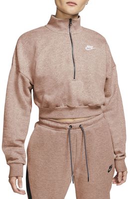 Nike Sportswear Essential Fleece Crop Pullover in Mineral Clay/Heather/White