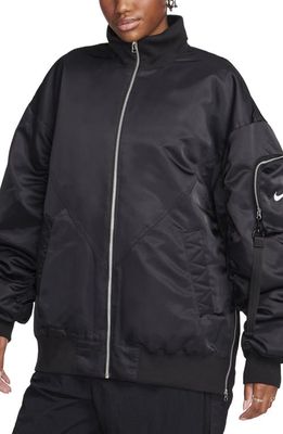 Nike Sportswear Essential Oversize Therma-FIT Bomber Jacket in Black/White