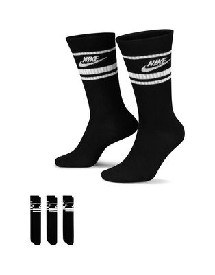 Nike Sportswear Everyday Essential 3 pack socks in black/white