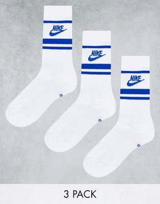 Nike Sportswear Everyday Essential 3 pack socks in white/blue